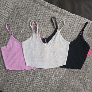 Set Of Three Bozzolo Pink, White and Black Crop Tops